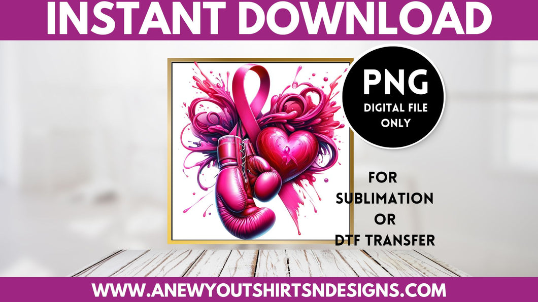Breast Cancer Awareness Boxing Gloves & Ribbon Design | Digital Download | Instant PNG