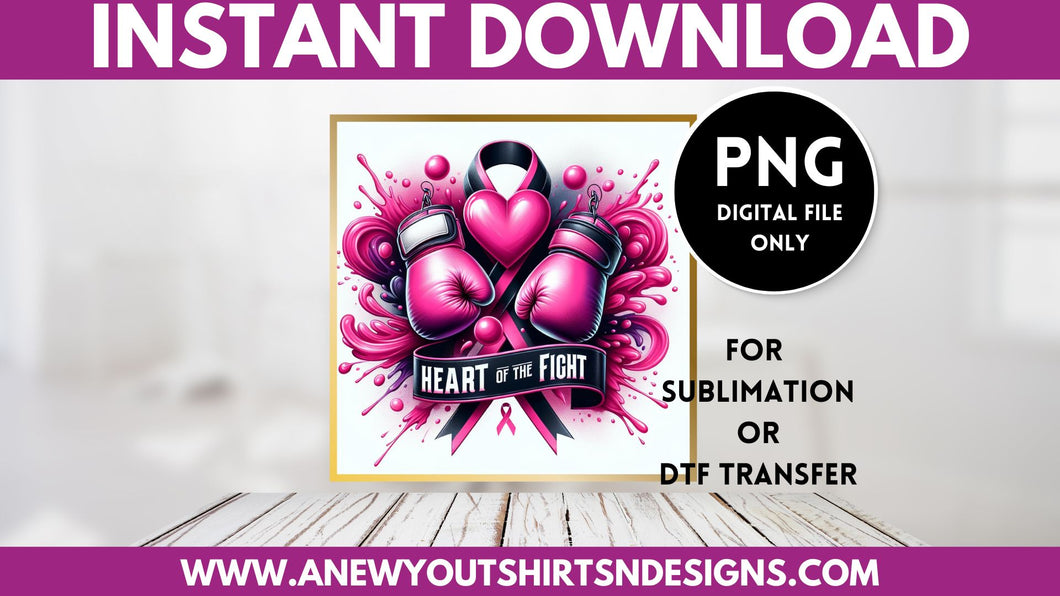 Heart of the Fight | Breast Cancer Awareness Boxing Gloves & Ribbon Design | Digital Download | Instant PNG