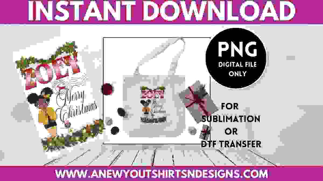 Christmas Santa Claus Bag | Merry Christmas Design with Pre-Teen Girl & Elf | Digital Download | Instant PNG Files